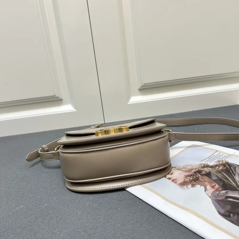 Celine 7762SQ Taupe Leather Crossbody Bag - Image 5