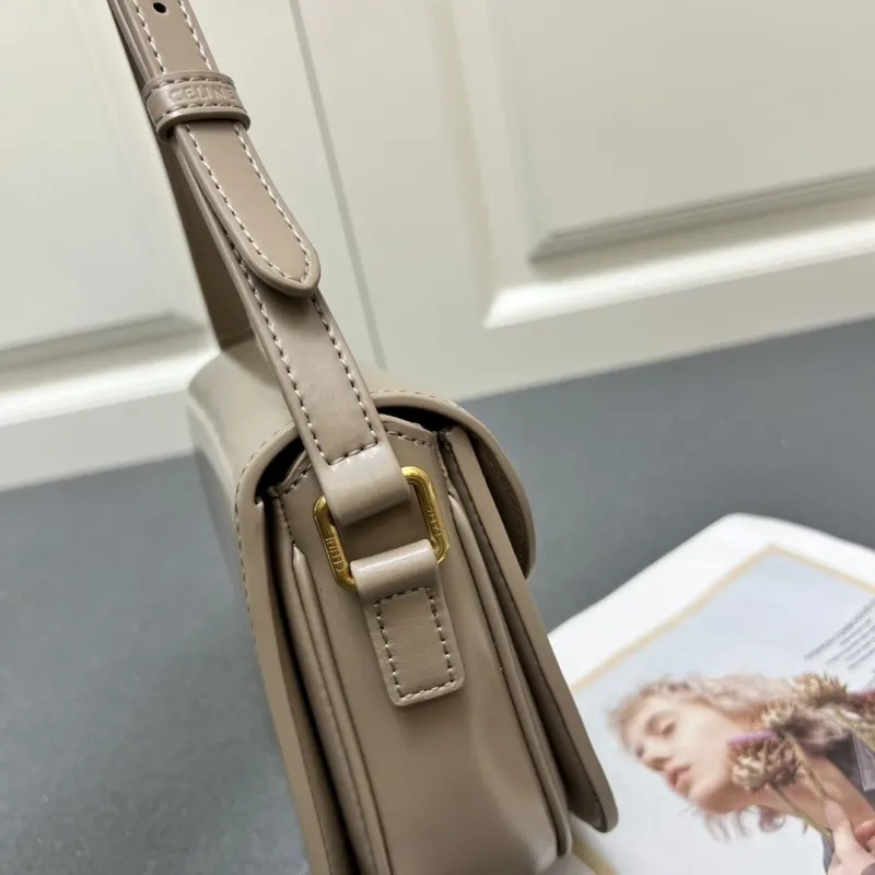 Celine 7762SQ Taupe Leather Crossbody Bag - Image 6
