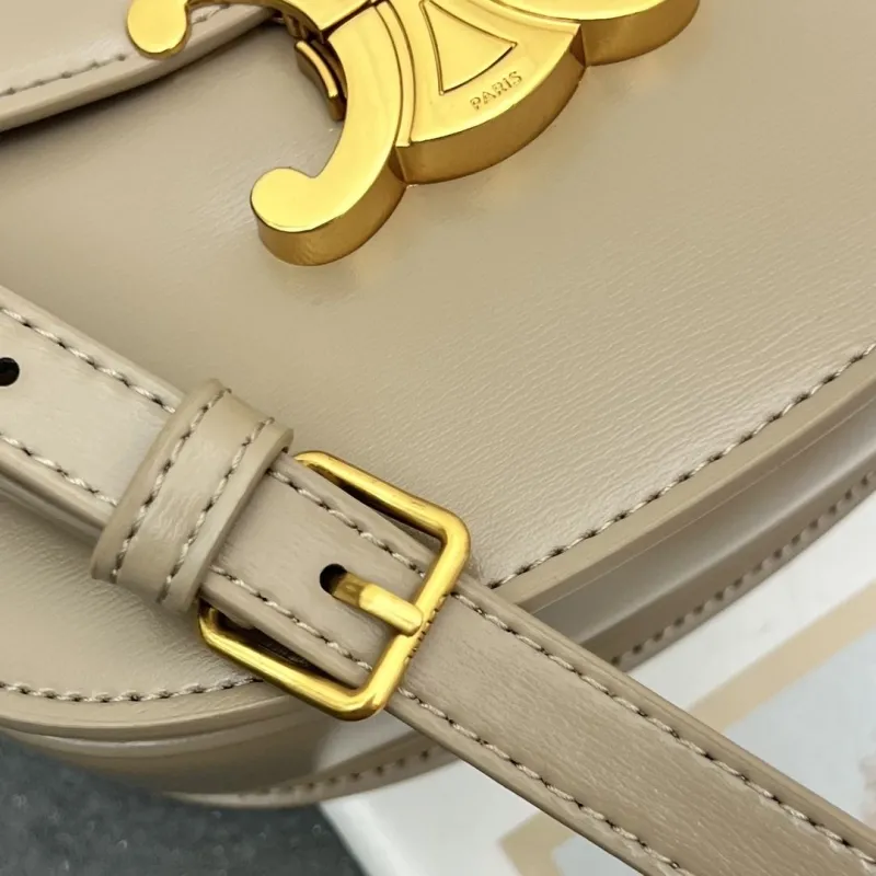 Celine 7762SQ Taupe Leather Crossbody Bag - Image 7