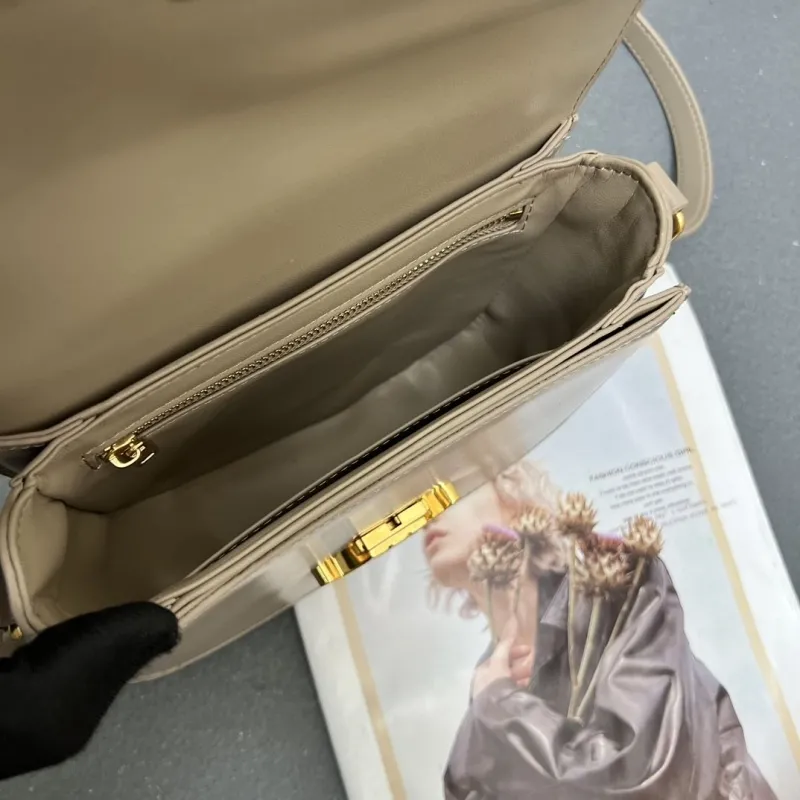Celine 7762SQ Taupe Leather Crossbody Bag - Image 8