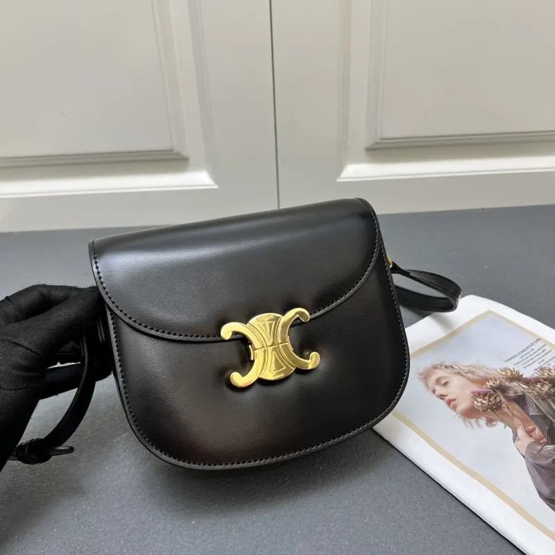 Celine Black Leather Crossbody Saddle Bag 7762SQ - Image 3