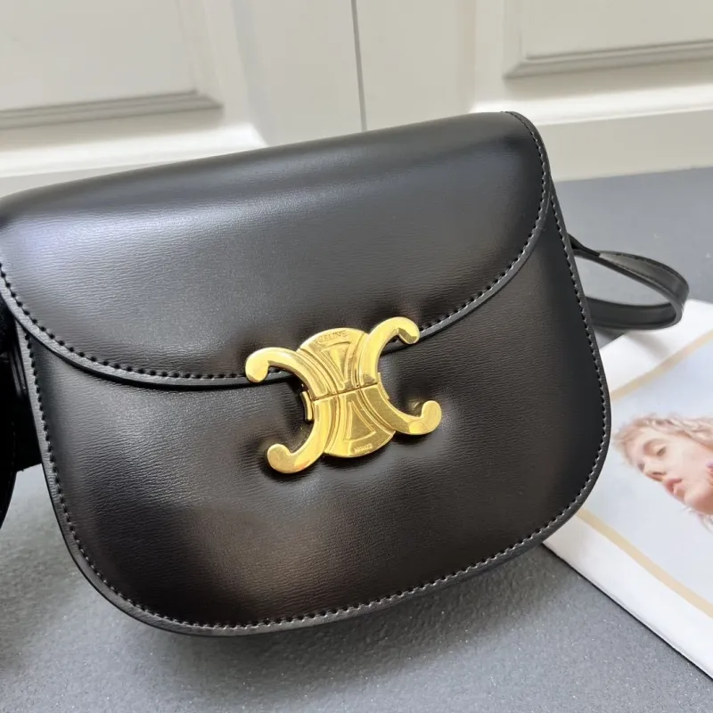 Celine Black Leather Crossbody Saddle Bag 7762SQ - Image 4