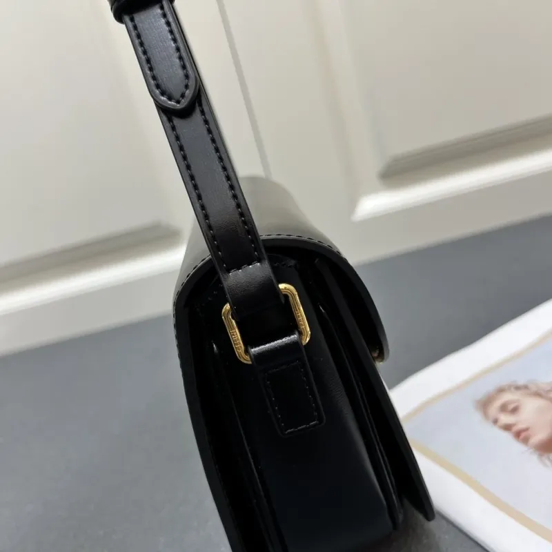 Celine Black Leather Crossbody Saddle Bag 7762SQ - Image 5