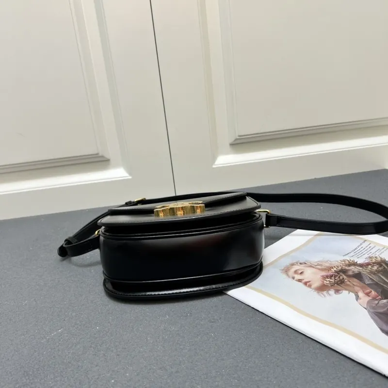 Celine Black Leather Crossbody Saddle Bag 7762SQ - Image 6