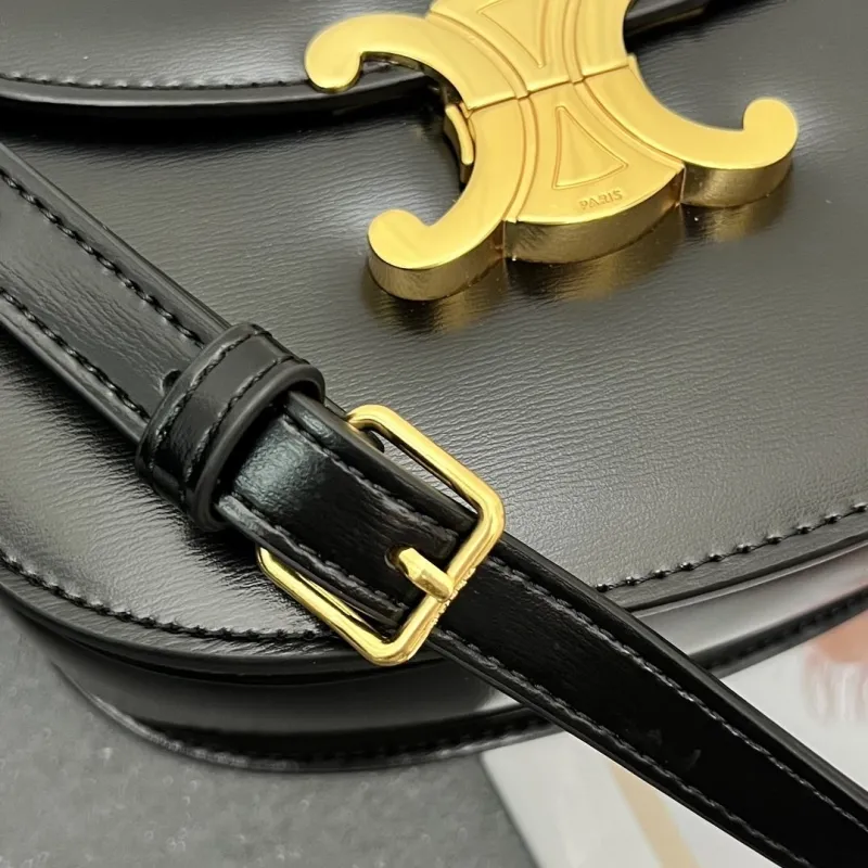 Celine Black Leather Crossbody Saddle Bag 7762SQ - Image 7