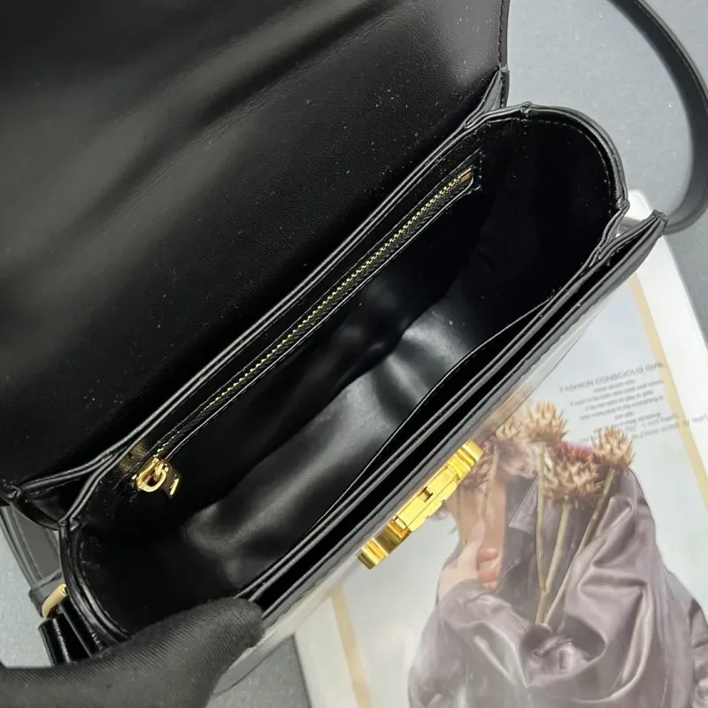 Celine Black Leather Crossbody Saddle Bag 7762SQ - Image 8