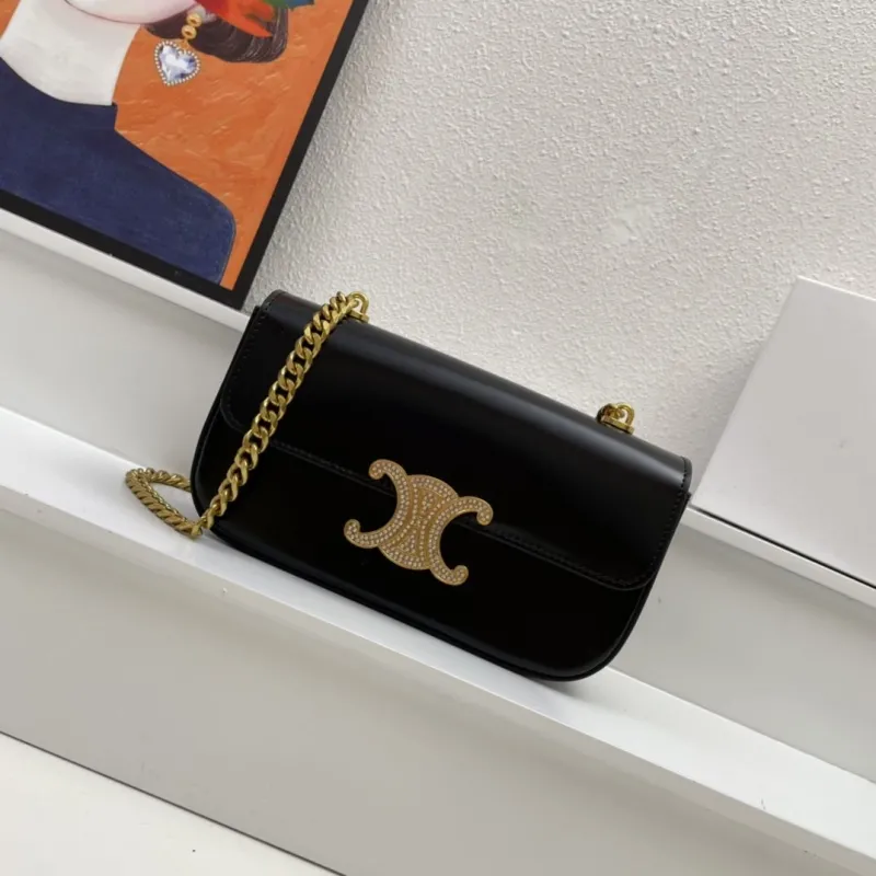 Celine Black Leather Chain Satchel Bag