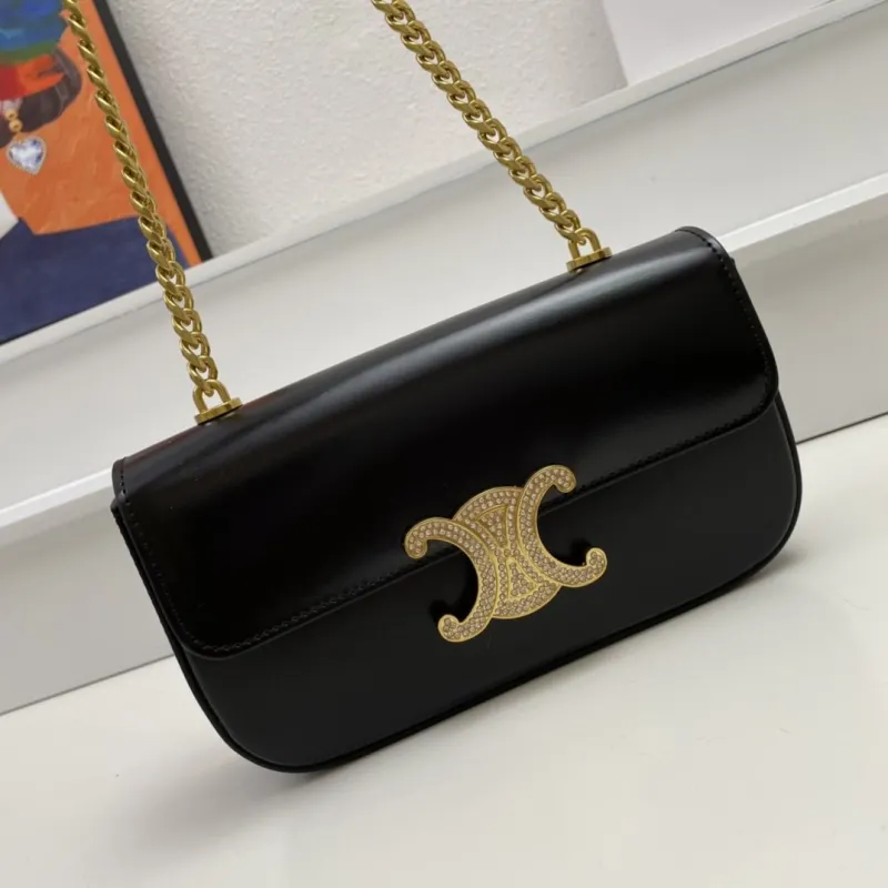 Celine Black Leather Chain Satchel Bag - Image 3