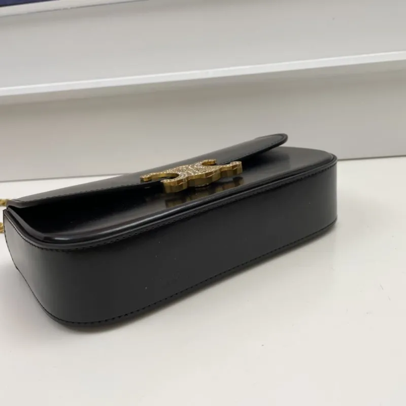Celine Black Leather Chain Satchel Bag - Image 7