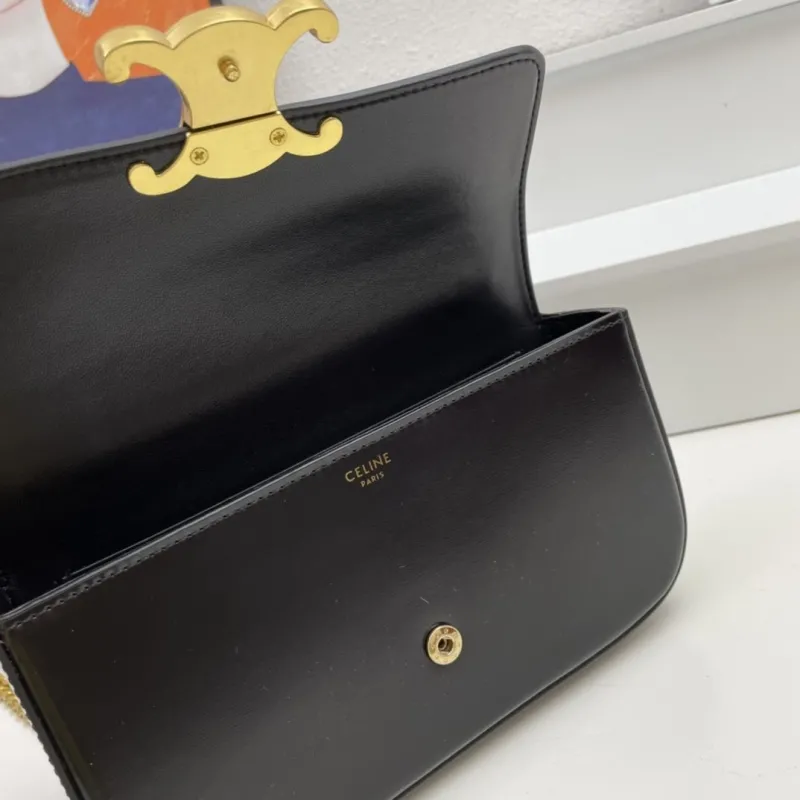 Celine Black Leather Chain Satchel Bag - Image 8