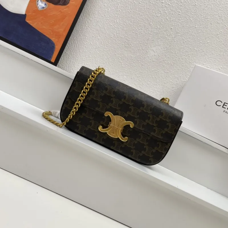 Celine Dark Brown Monogram Chain Satchel Bag