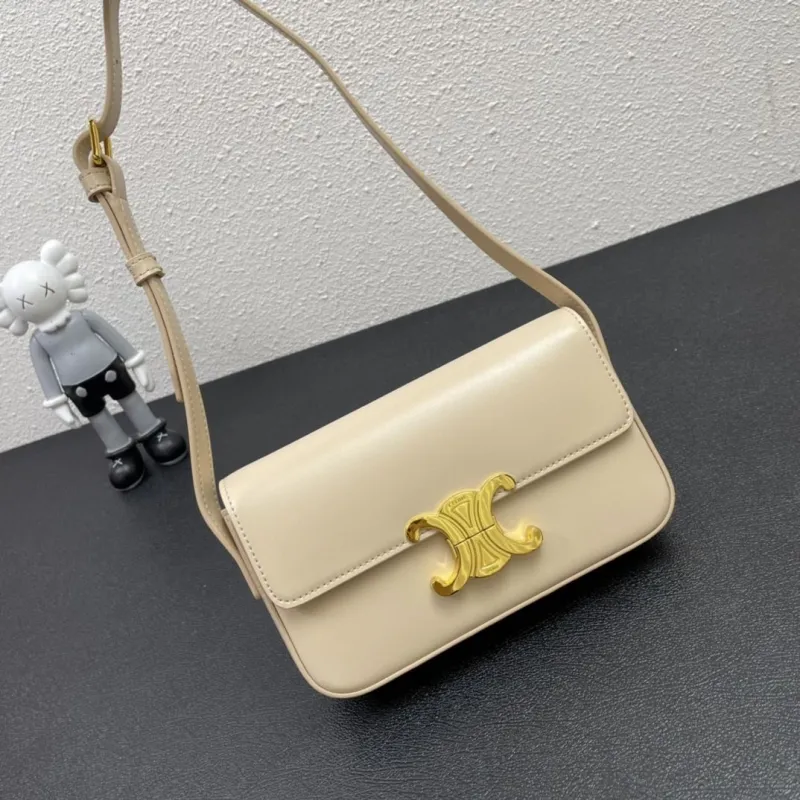 Celine Beige Leather Satchel Shoulder Bag