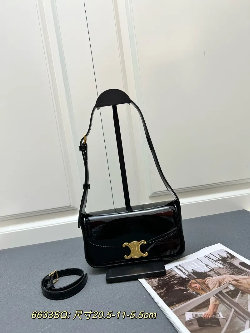 Celine Black Patent Leather Satchel Bag 6633SQ