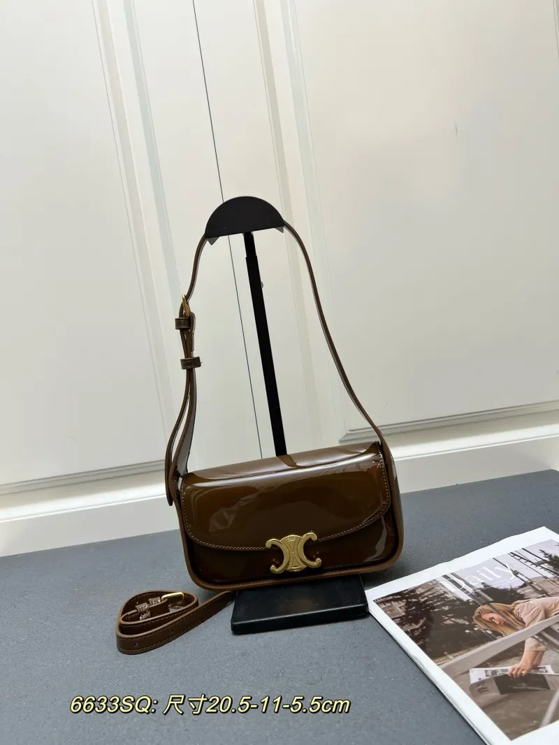 Celine Brown Patent Leather Crossbody Bag 6633SQ