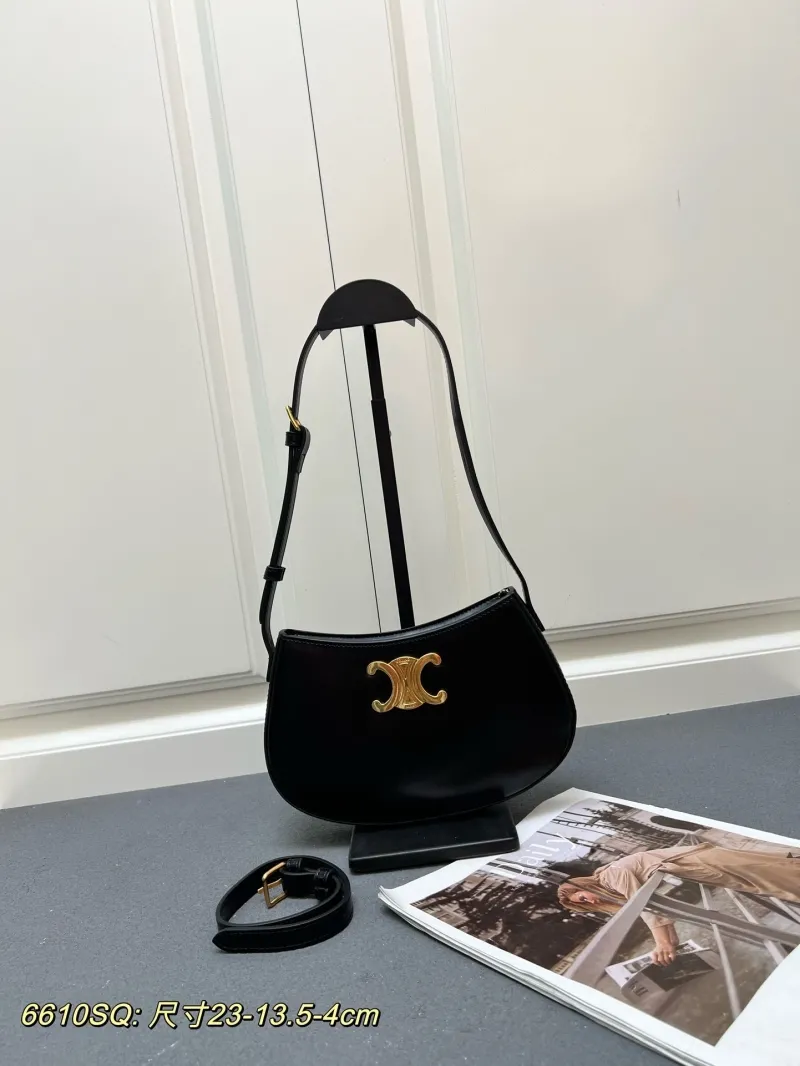 Celine Black Leather Satchel Bag 6610SQ Size 23-13.5-4cm