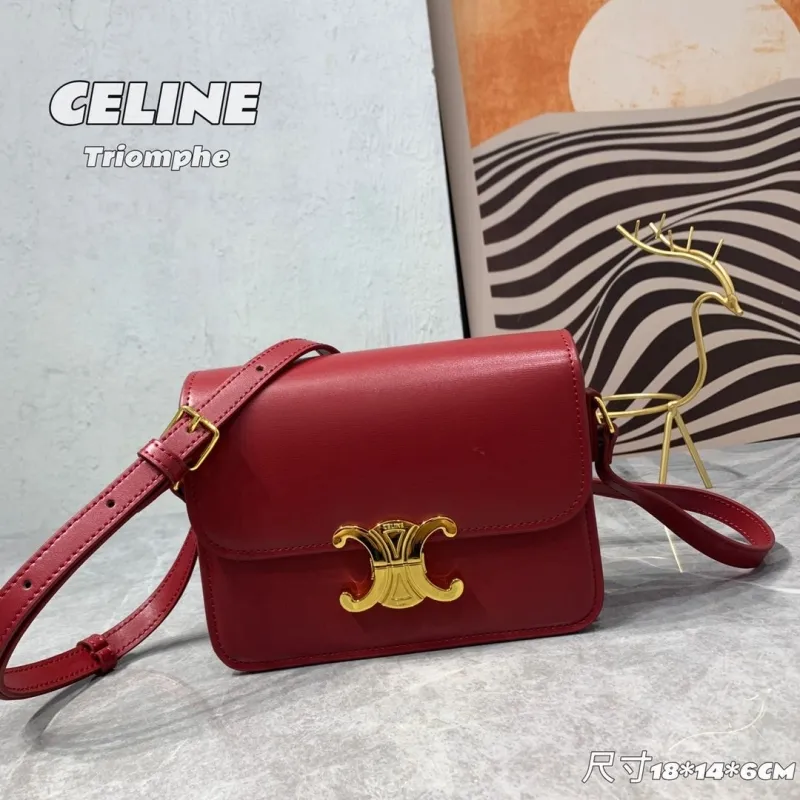 Celine Triomphe Red Crossbody Satchel Bag