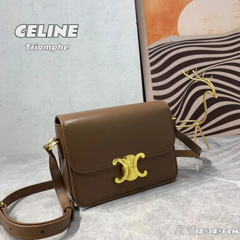 Alternative view of Celine Triomphe Brown Leather Crossbody Bag