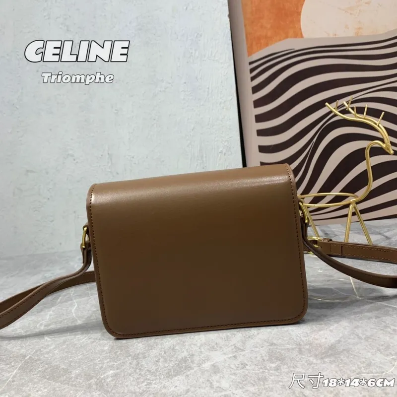 Celine Triomphe Brown Leather Crossbody Bag - Image 3
