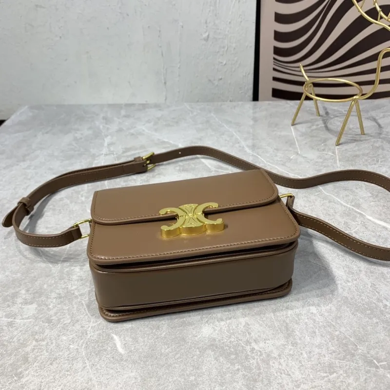 Celine Triomphe Brown Leather Crossbody Bag - Image 7