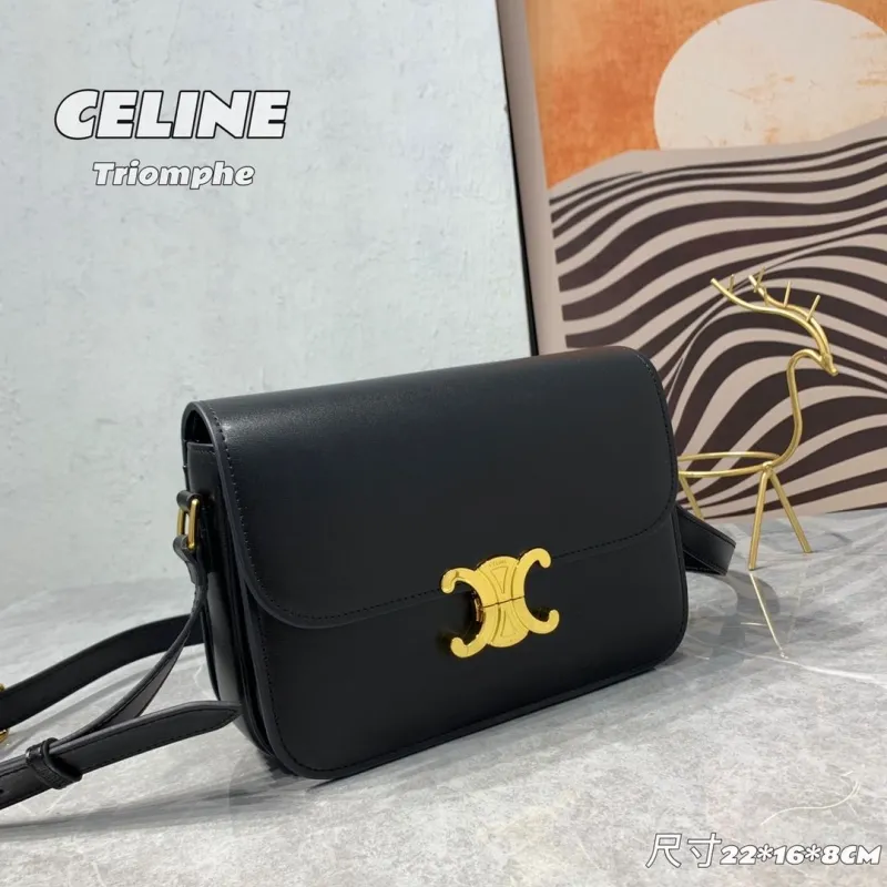 Alternative view of Celine Triomphe Black Leather Satchel Bag 186