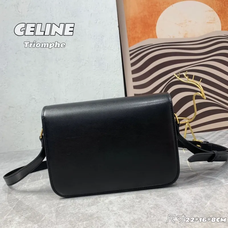 Celine Triomphe Black Leather Satchel Bag 186 - Image 3