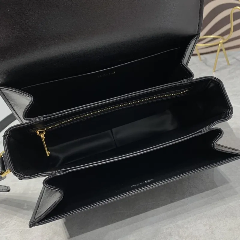 Celine Triomphe Black Leather Satchel Bag 186 - Image 8
