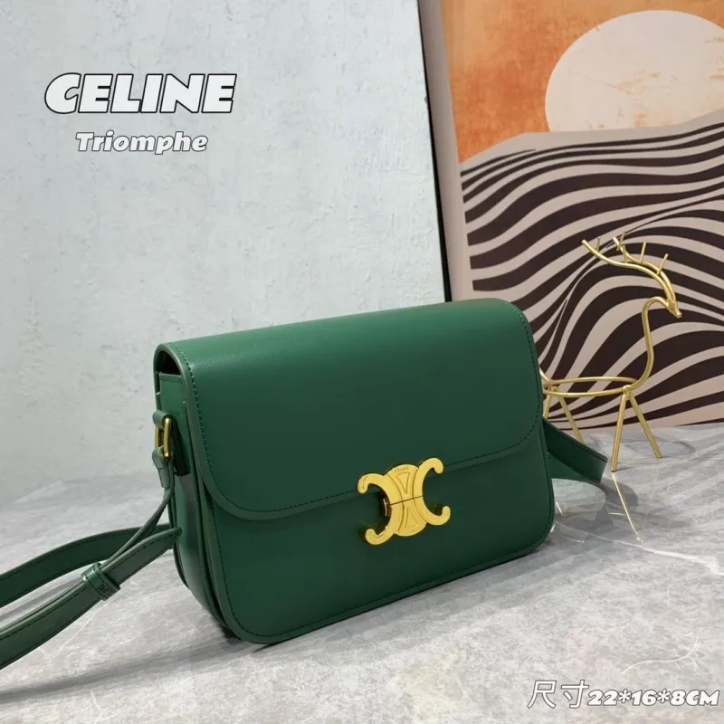 Alternative view of Celine Triomphe Green Leather Satchel Crossbody Bag