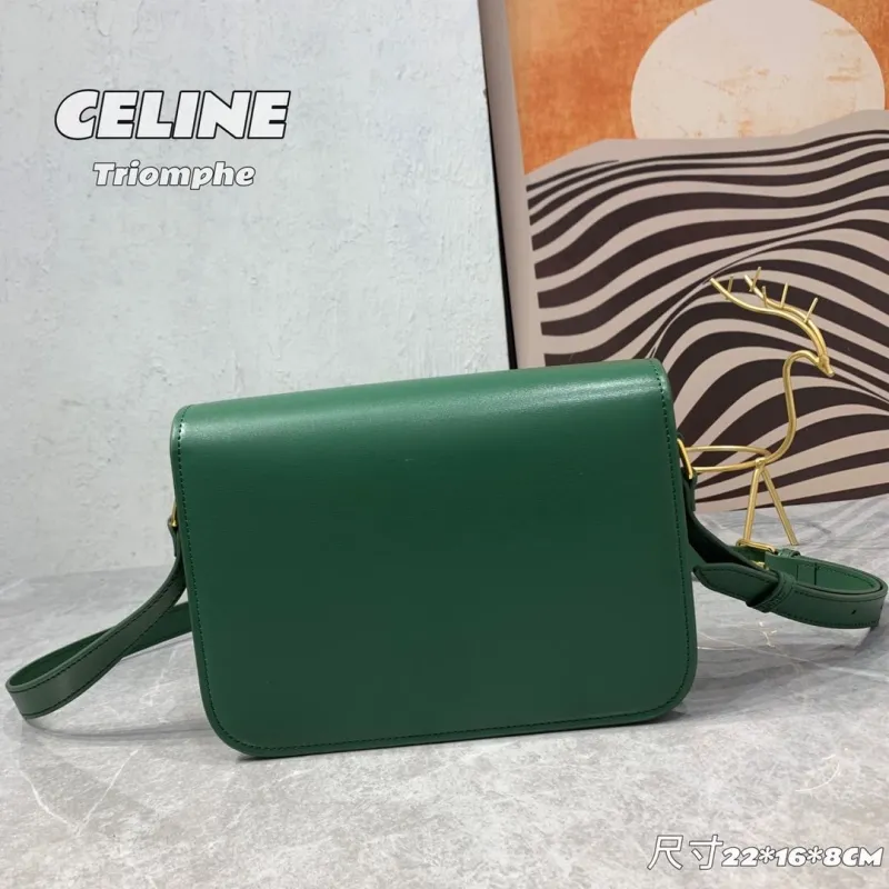Celine Triomphe Green Leather Satchel Crossbody Bag - Image 3