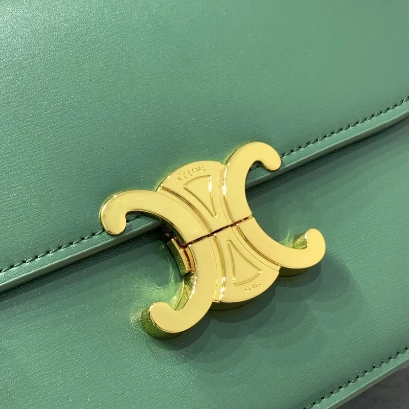 Celine Triomphe Green Leather Satchel Crossbody Bag - Image 4