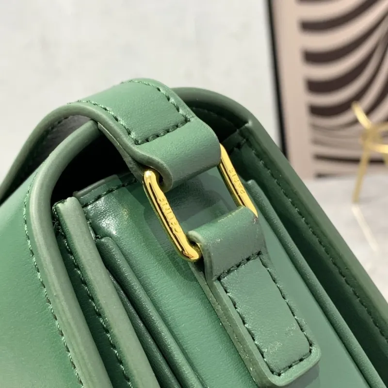 Celine Triomphe Green Leather Satchel Crossbody Bag - Image 5