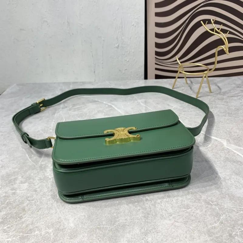 Celine Triomphe Green Leather Satchel Crossbody Bag - Image 7