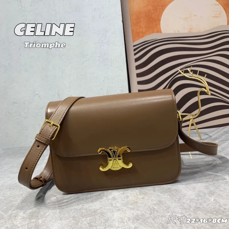 Celine Triomphe Brown Satchel Crossbody Bag