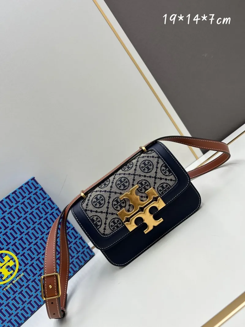 Tory Burch Navy Brown Crossbody Satchel Bag