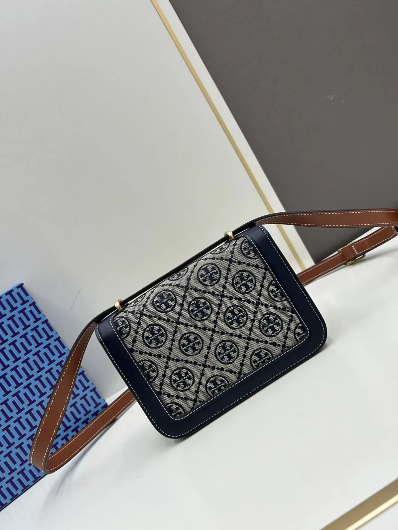 Tory Burch Navy Brown Crossbody Satchel Bag - Image 3