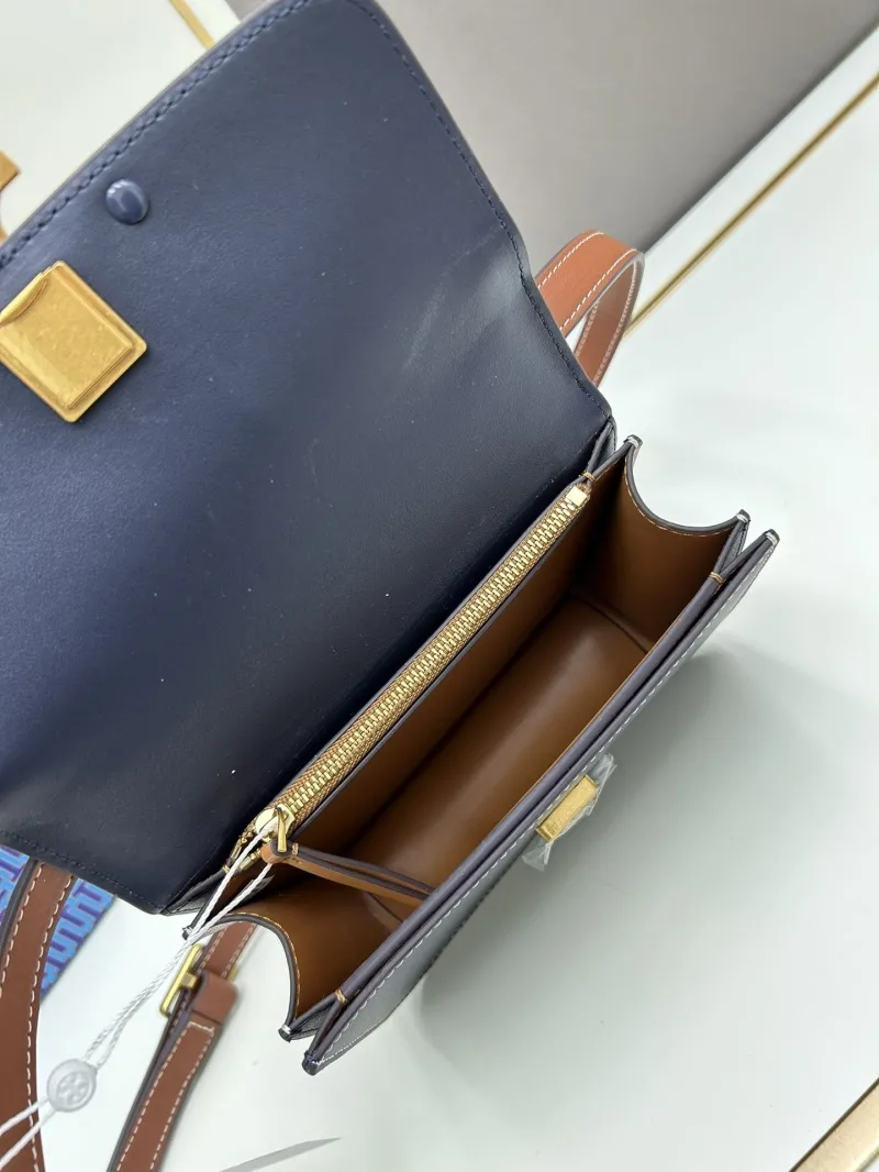Tory Burch Navy Brown Crossbody Satchel Bag - Image 7