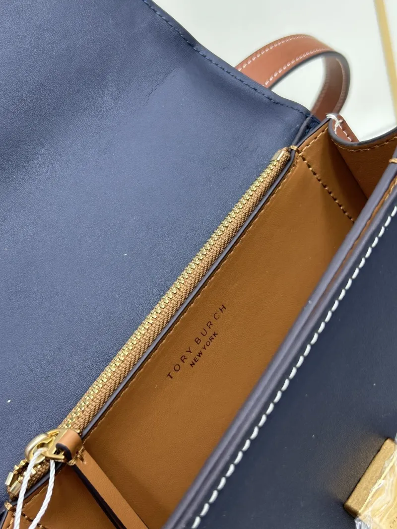 Tory Burch Navy Brown Crossbody Satchel Bag - Image 8