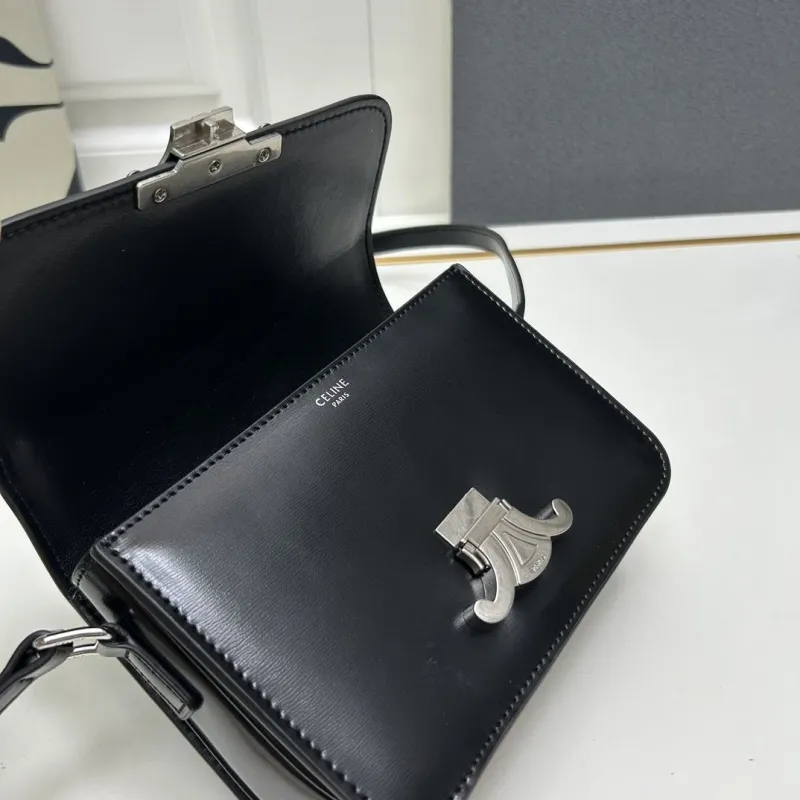 Celine Black Leather Crossbody Satchel Bag 195 - Image 8