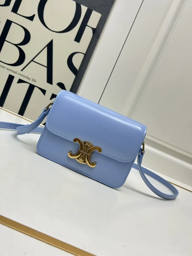 Celine Light Blue Leather Satchel Crossbody Bag