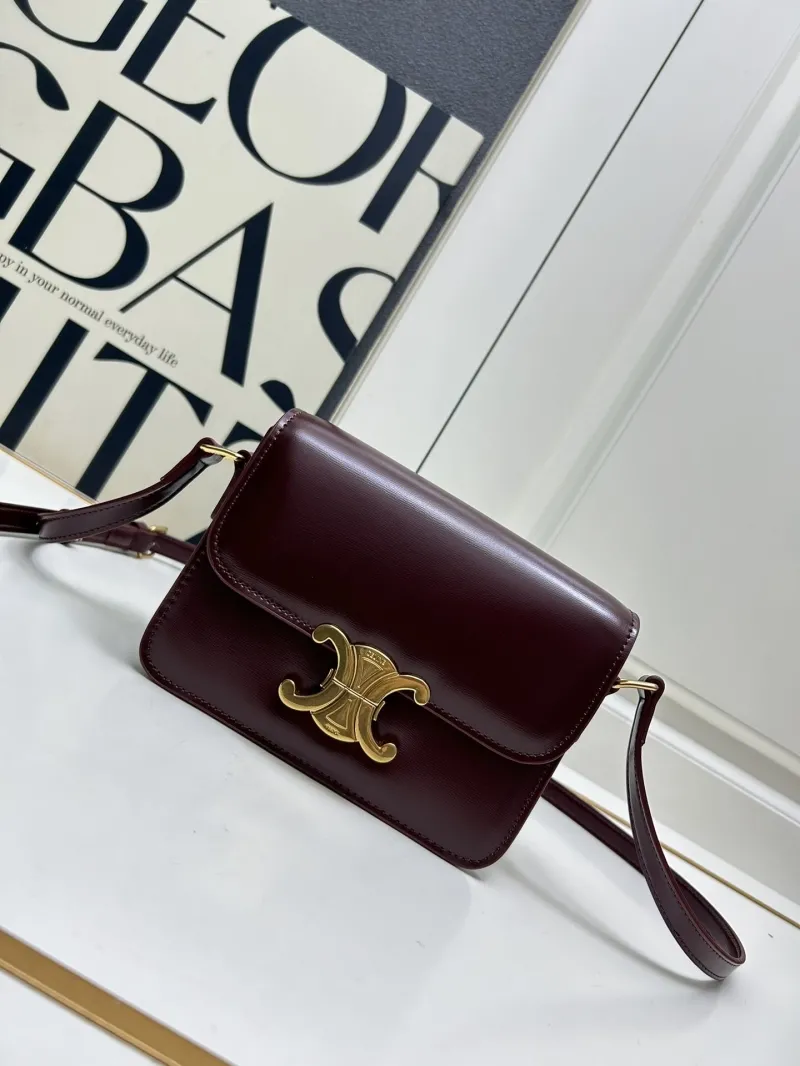 Celine Burgundy Leather Satchel Crossbody Bag