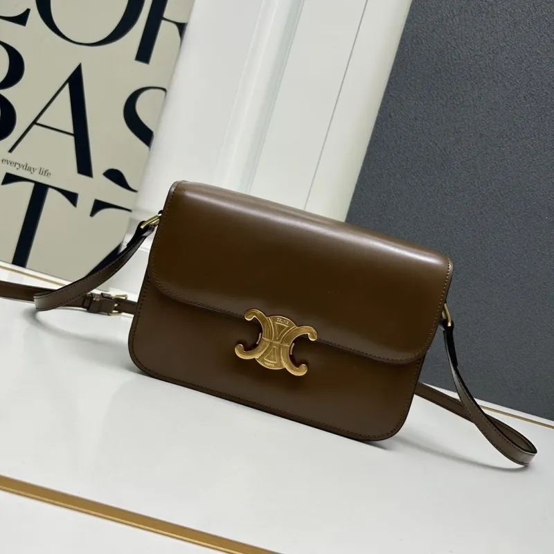 Celine Brown Leather Satchel Crossbody Bag 203
