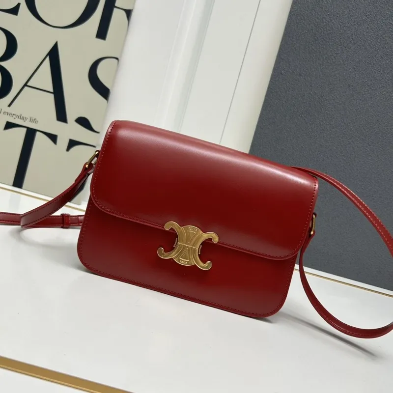 Celine Red Leather Satchel Crossbody Bag 206