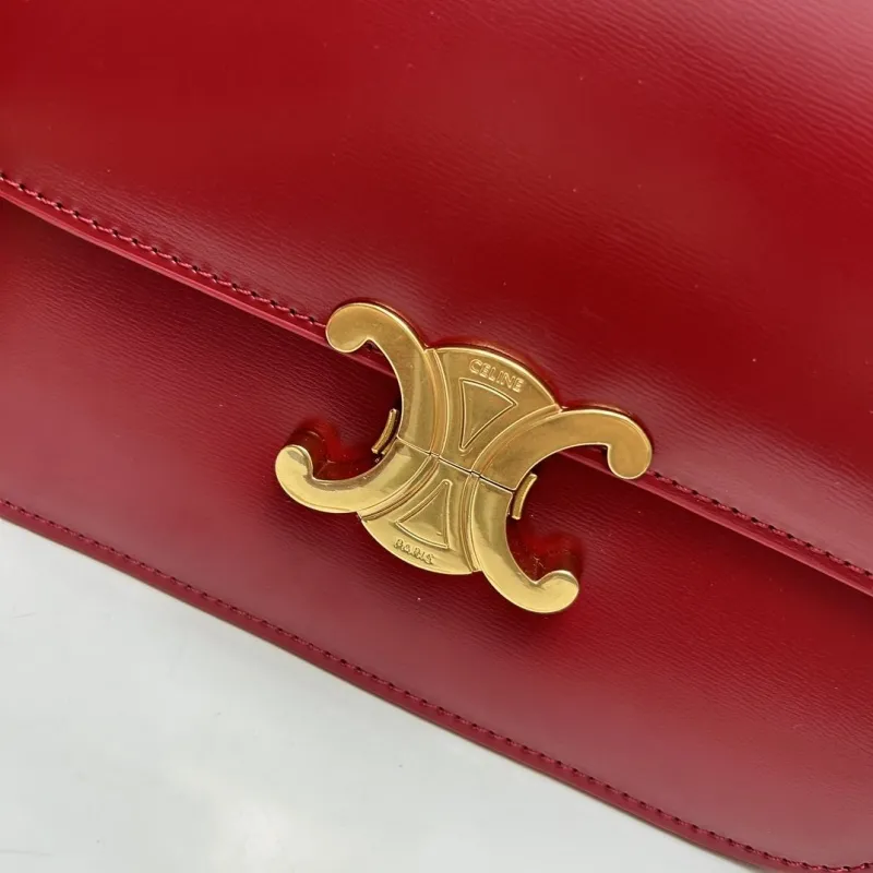 Celine Red Leather Satchel Crossbody Bag 206 - Image 5