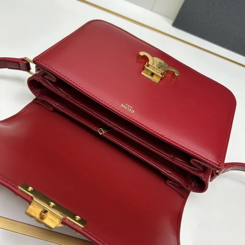 Celine Red Leather Satchel Crossbody Bag 206 - Image 8