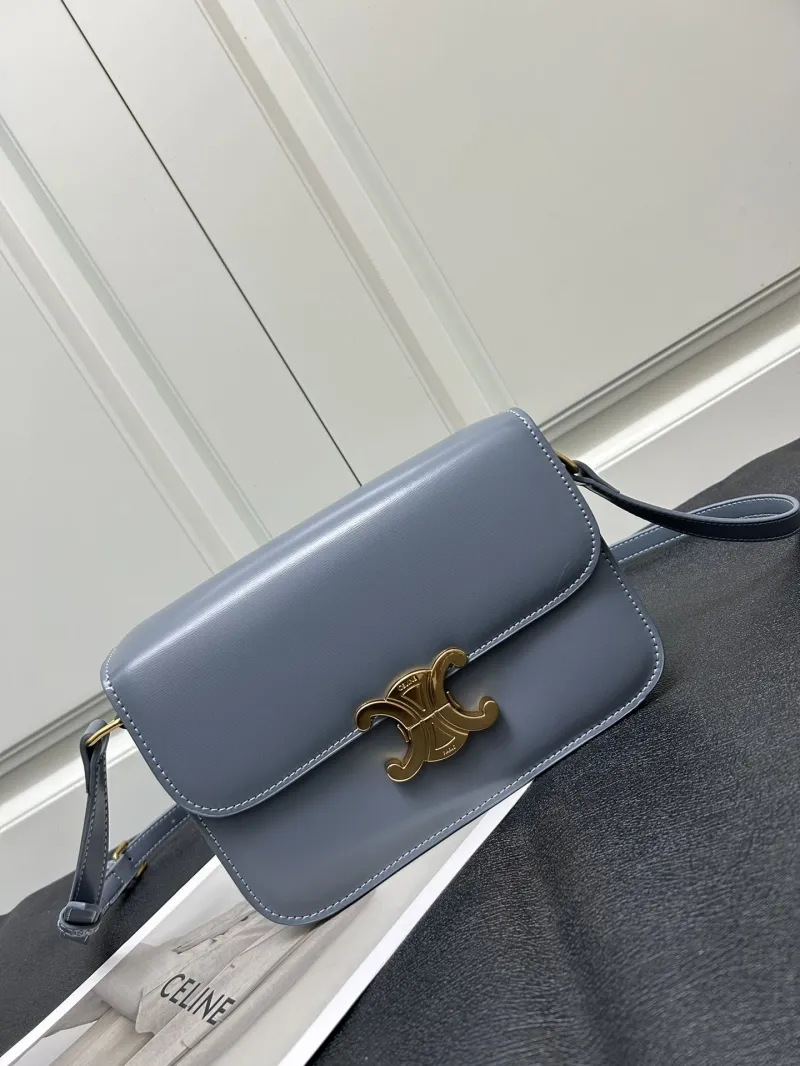 Celine Blue Leather Satchel Crossbody Bag 208