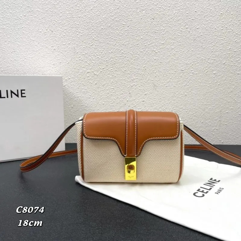 Celine C8074 18cm Beige Brown Crossbody Satchel Bag