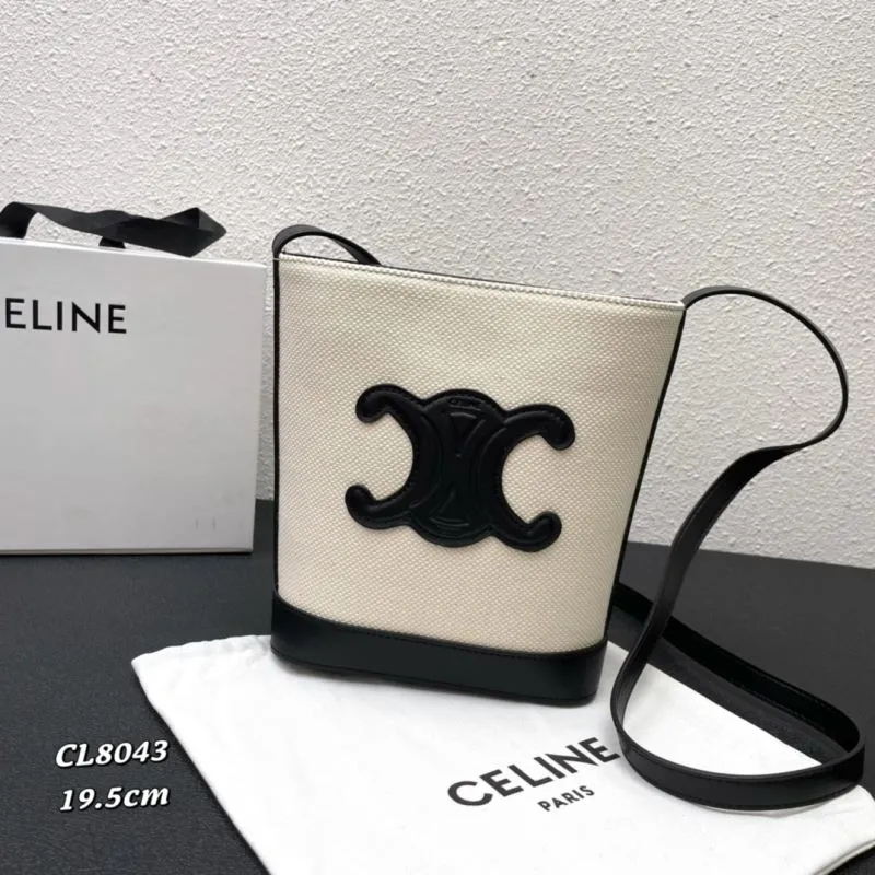 Celine White Black Canvas Crossbody Bucket Bag CL8043