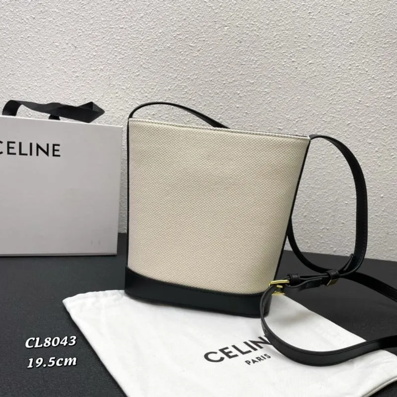 Alternative view of Celine White Black Canvas Crossbody Bucket Bag CL8043
