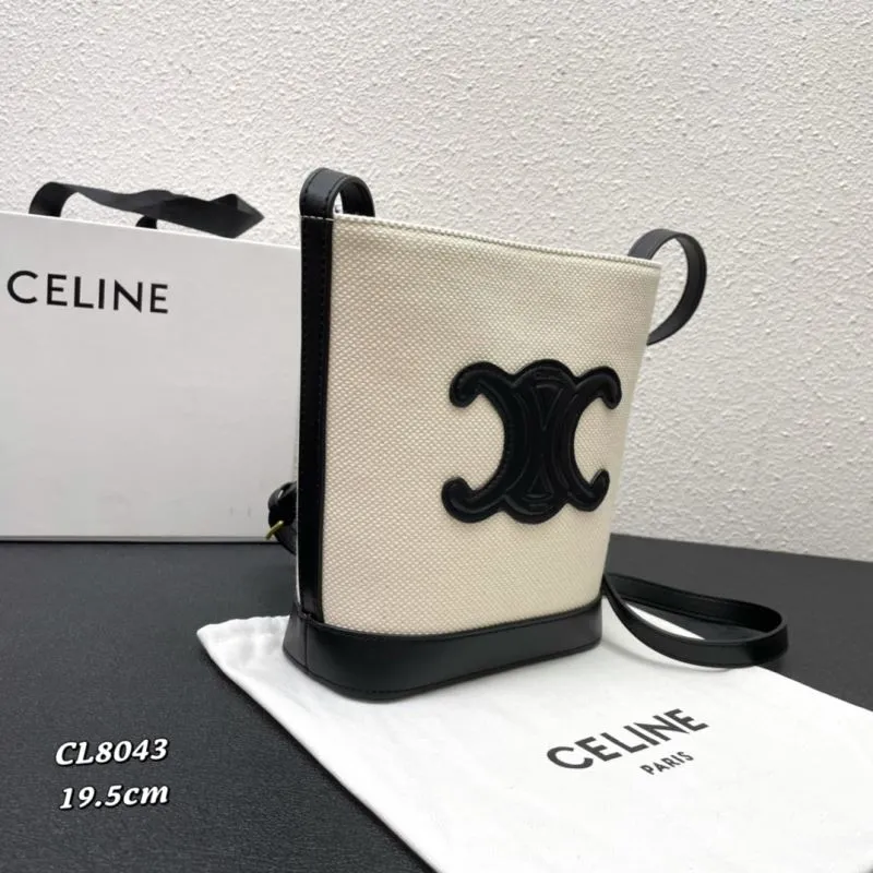 Celine White Black Canvas Crossbody Bucket Bag CL8043 - Image 3