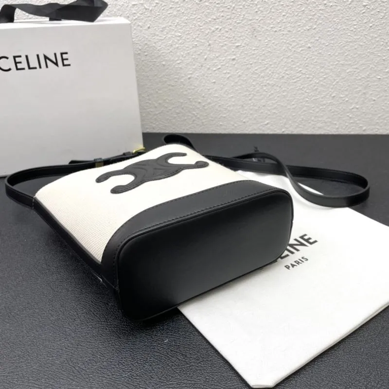Celine White Black Canvas Crossbody Bucket Bag CL8043 - Image 4