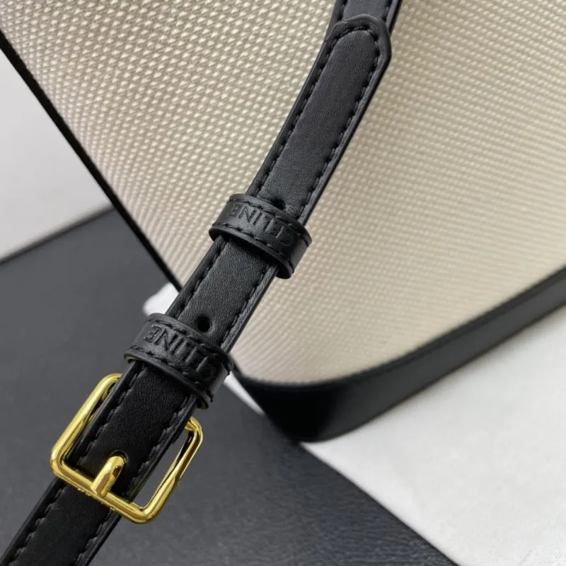 Celine White Black Canvas Crossbody Bucket Bag CL8043 - Image 6